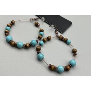 Jewelry Earrings Dangle 2.25" Faux Turquoise Wood Beads Copper Wire 2" Diameter